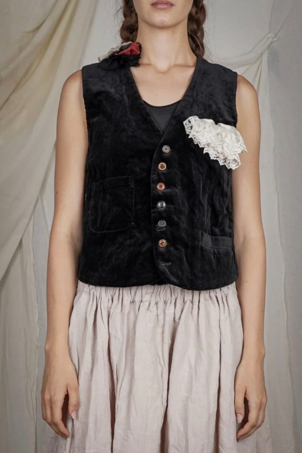 ALEKSANDR MANAMIS-MENDED VELVET WAISCOAT-1260225-BLACK-SIZE 1